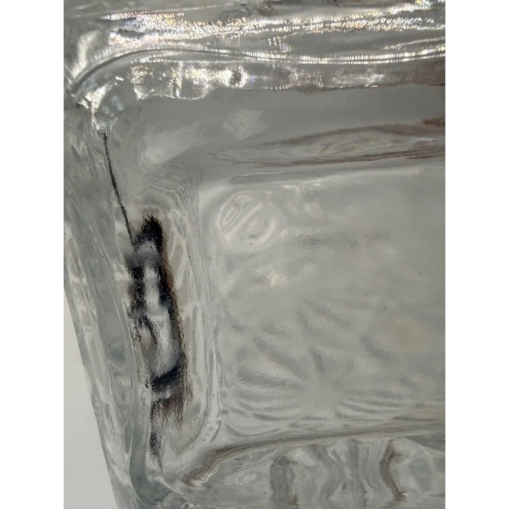 Vintage Clear Glass Square Liquor Decanter with Starburst Diamond Cut Pattern